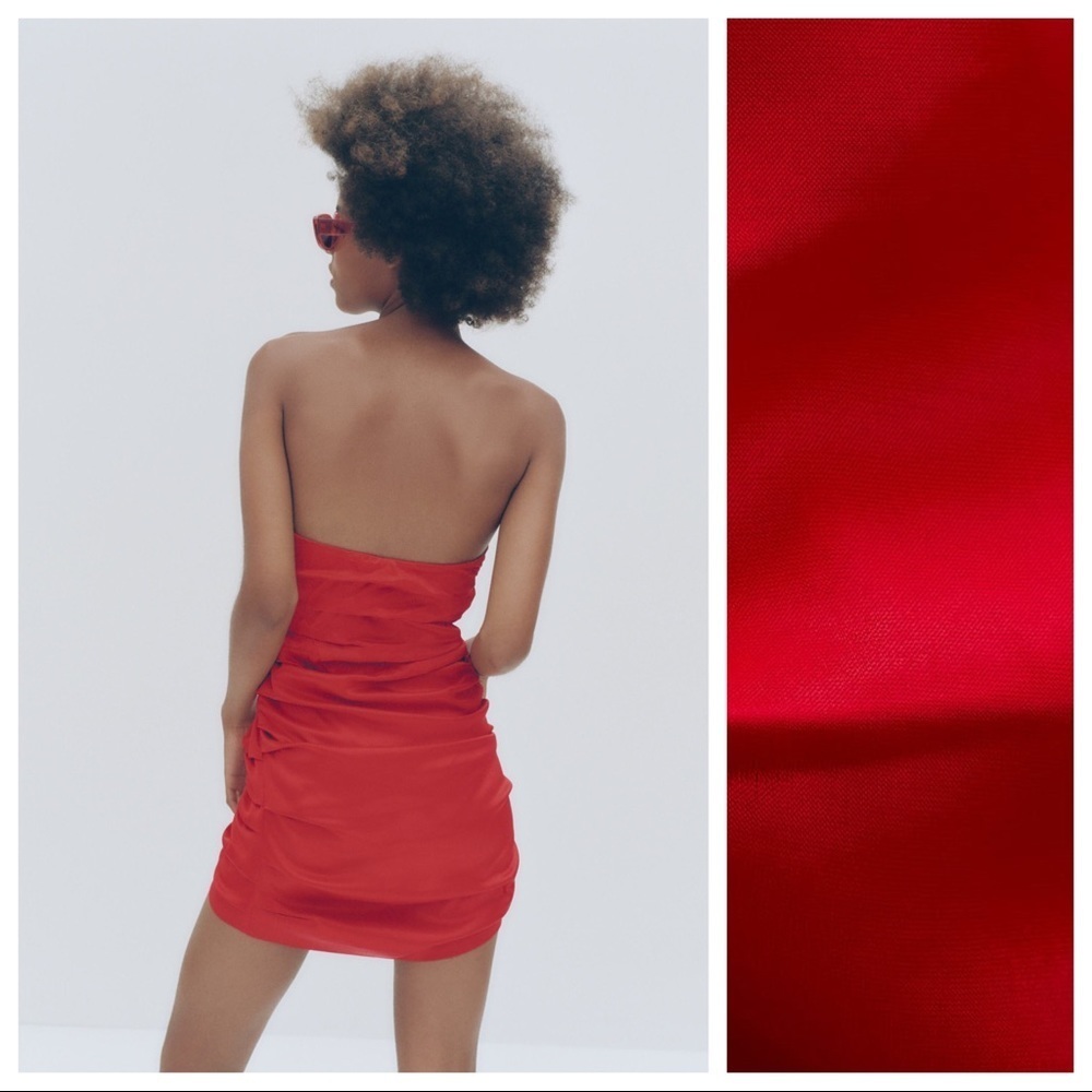 Zara Strapless Red Ruched Mini Dress - Picture 6 of 13